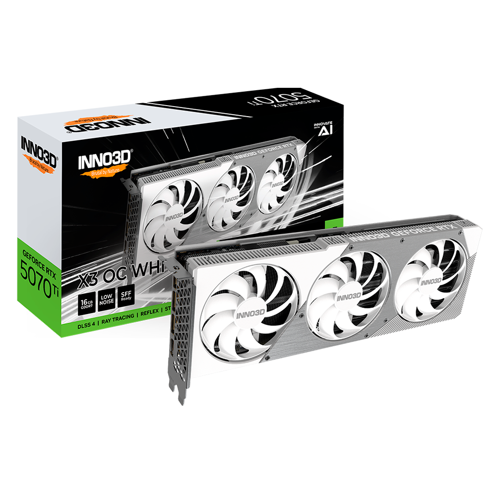 Tarjeta de Video INNO3D NVIDIA GeForce RTX 5070 Ti X3 OC Edition / 16GB GDDR7 / DisplayPort x3 / HDMI / White / N507T3-16D7X-176068W / Gratis juego DOOM DA