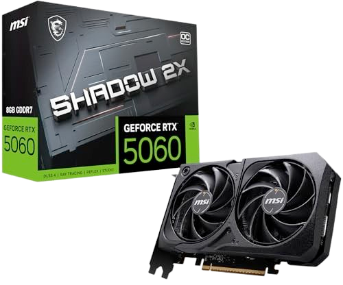 MSI GeForce RTX 5060 8G SHADOW 2X OC Scheda Video - Core 3840, Memoria 8GB GDDR7, Risoluzione massima (7680 x 4320), Connettori di alimentazione 8-pin x1, Velocità Memory Clock (MHz) 28 Gbps