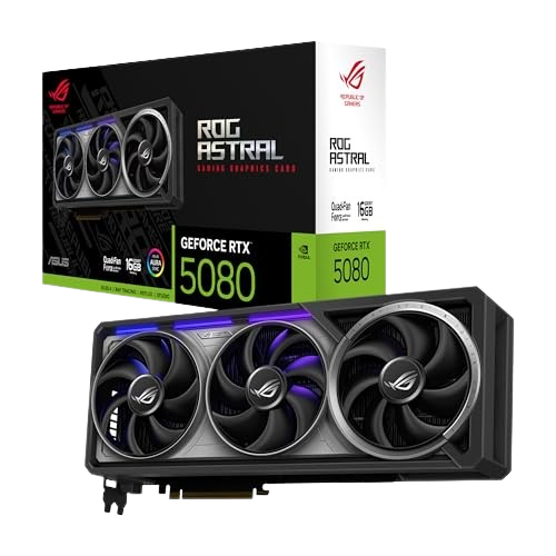 ASUS ROG Astral GeForce RTX 5080 Tarjeta gráfica Gaming (PCIe 5.0, 16GB GDDR7, HDMI/DP 2.1, 3.8 Ranuras, 4 Ventiladores, Axial-Tech, cámara de Vapor, Almohadilla térmica de Cambio de Fase)