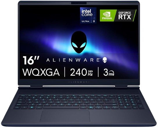 Alienware Gaming Laptop 16 QHD+ Display, Intel Core Ultra 9-275HX, 32 GB DDR5 RAM, 1 TB SSD, NVIDIA GeForce RTX 5070 8 GB GDDR7, Windows 11 Home - Blue