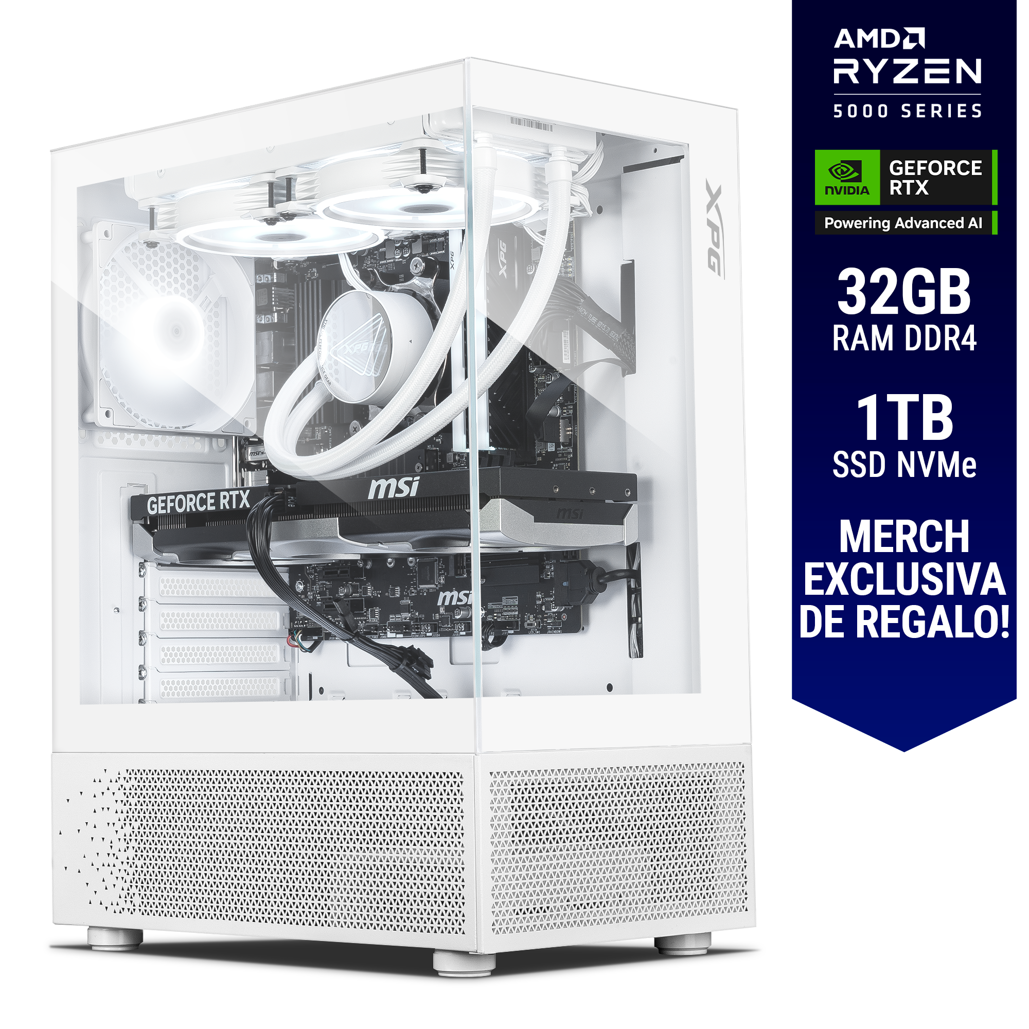 Computadora ULTIMATE PC GLADIATOR / POWERED BY XPG / RTX 5060 8GB / AMD Ryzen 7 5700X / 32GB RAM / 1TB SSD M.2 PCIe Gen4 / 650W 80+ GOLD / WiFi y Bluetooth / Licencia Windows 11 de regalo / XPGULT