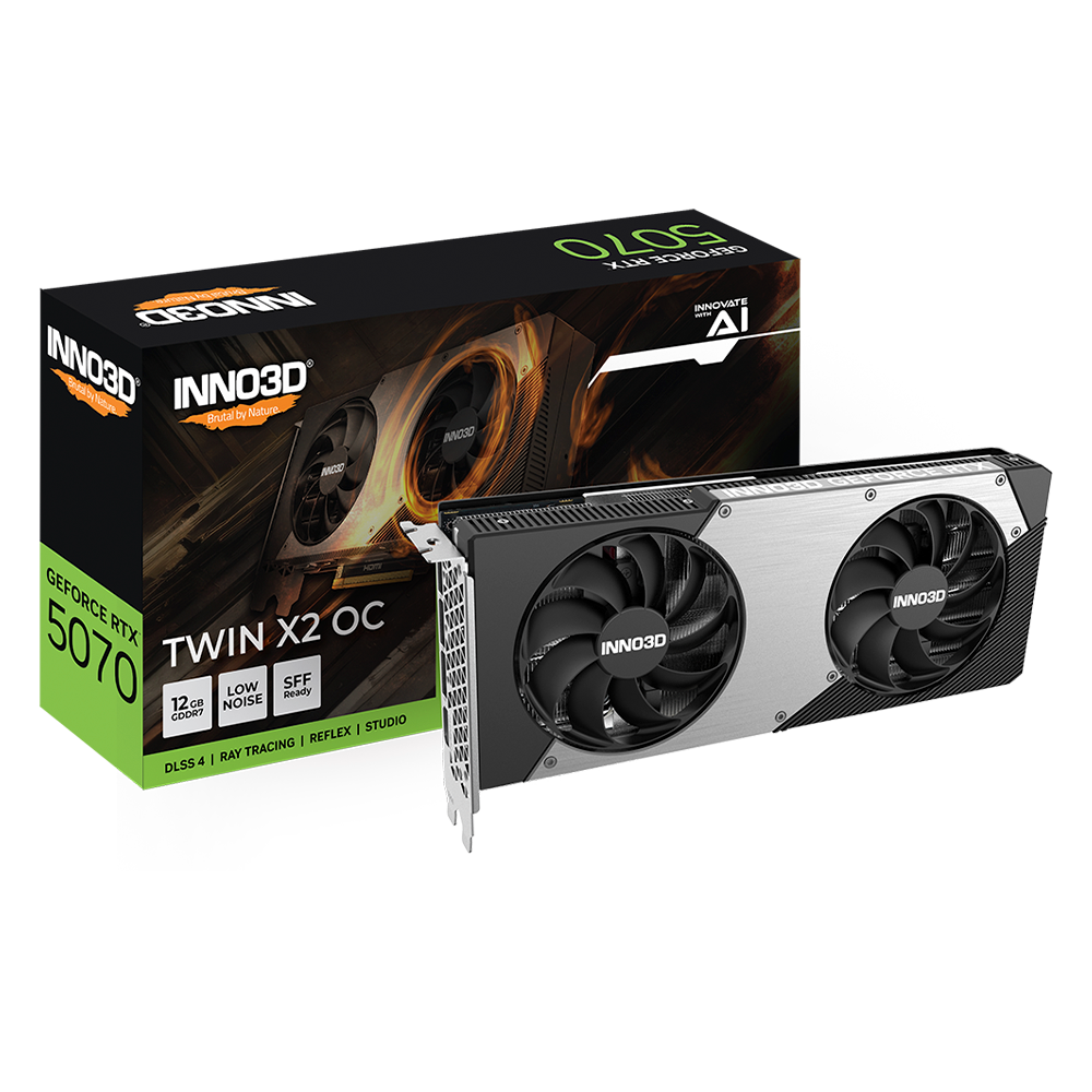 Tarjeta de Video INNO3D NVIDIA GeForce RTX 5070 TWIN X2 OC Edition / 12GB GDDR7 / DisplayPort x3 / HDMI / N50702-12D7X-195064N / Gratis juego DOOM DA