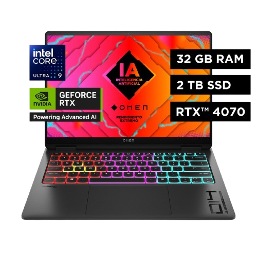 Laptop HP Gaming OMEN Transcend 14 fb0004la Intel Core Ultra 9 32GB RAM GPU NVIDIA GeForce RTX 4070 2 TB SSD 14 inch 3K Windows 11 Home