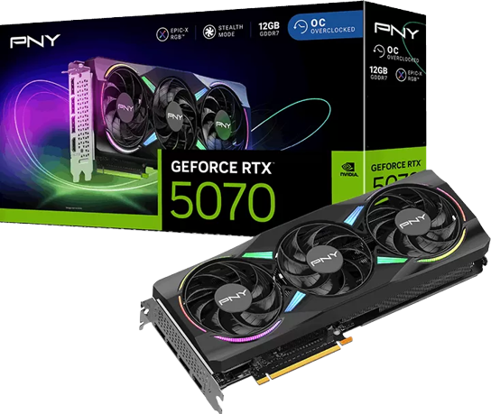 PNY GeForce RTX 5070 ARGB EPIC-X OC 12GB GDDR7 DLSS4 1*HDMI/3*DisplayPort PCi Ex 5.0 16x